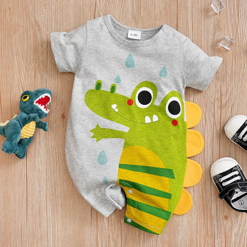 Body Bebê Crocodilo 3D em Algodão cor Cinza tamanho 12 a 18 meses Raizza Kids