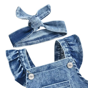 Jardineira Jeans Infantil Feminina Arco Iris