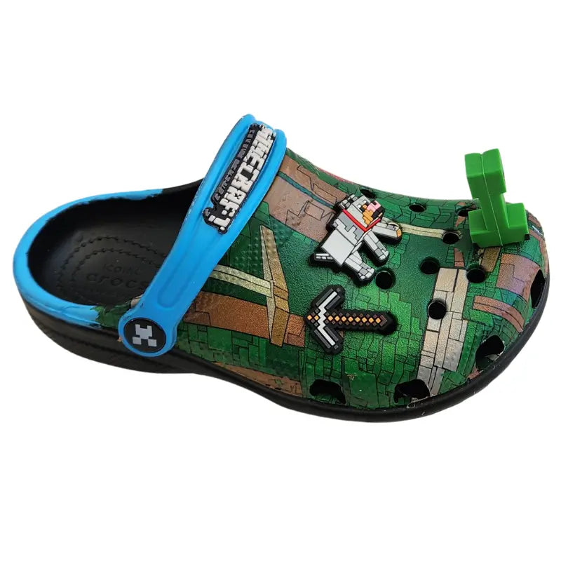 Sandália Minecraft Azul Infantil e Adulto Confortável Leve Antiderrapante