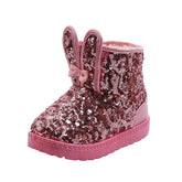 Bota Infantil Feminina  Rosa Veludo de Glitter com Orelhas - Raizza Kids