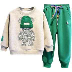 Conjunto Infantil Urso Estiloso Bege e Verde - Raizza