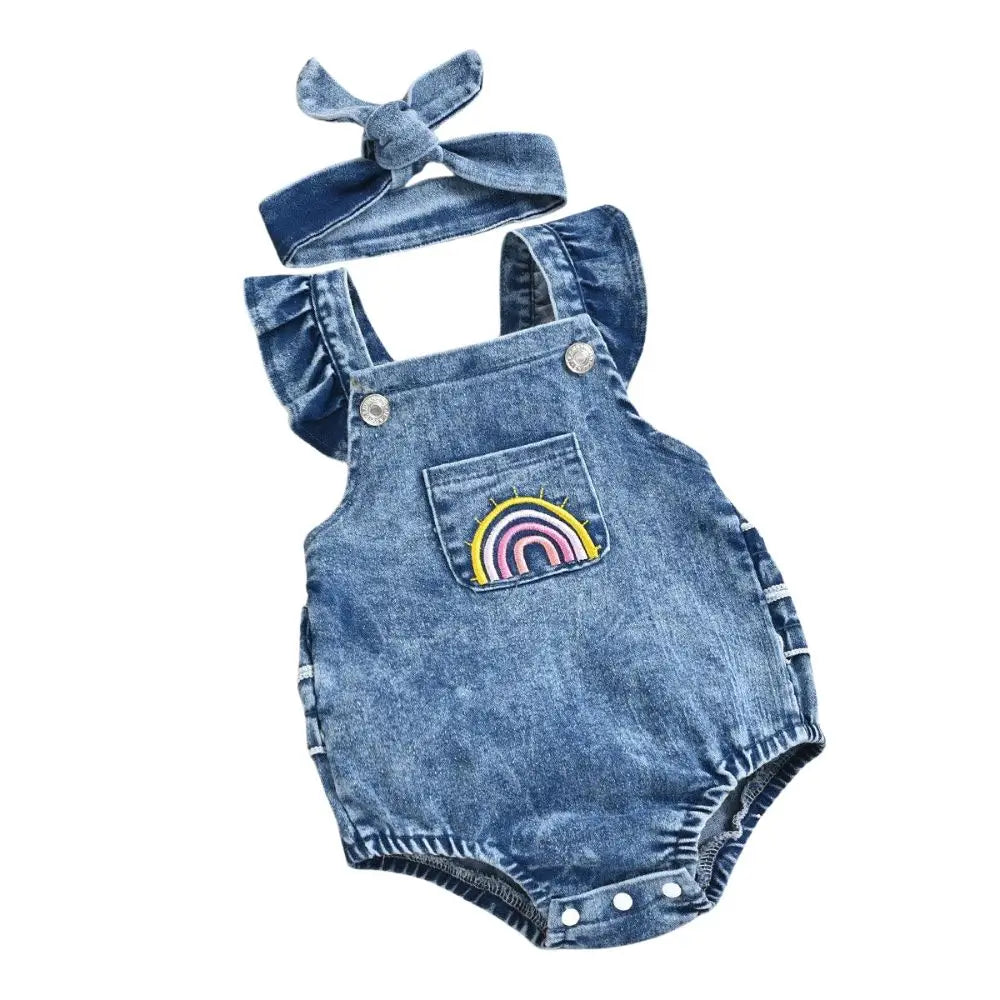 Jardineira Jeans Infantil Feminina Arco Iris