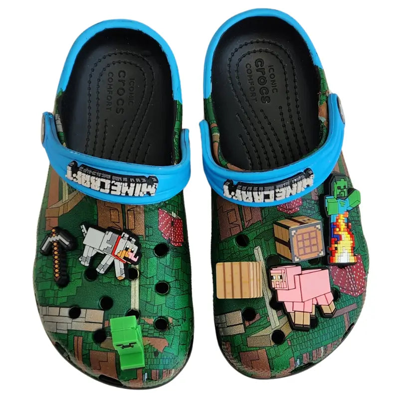 Sandália Minecraft Azul Infantil e Adulto Confortável Leve Antiderrapante