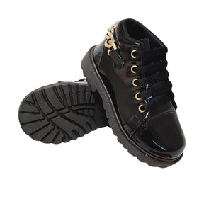 Bota Infantil Feminina com Corrente Coturno Preto - Raizza Kids