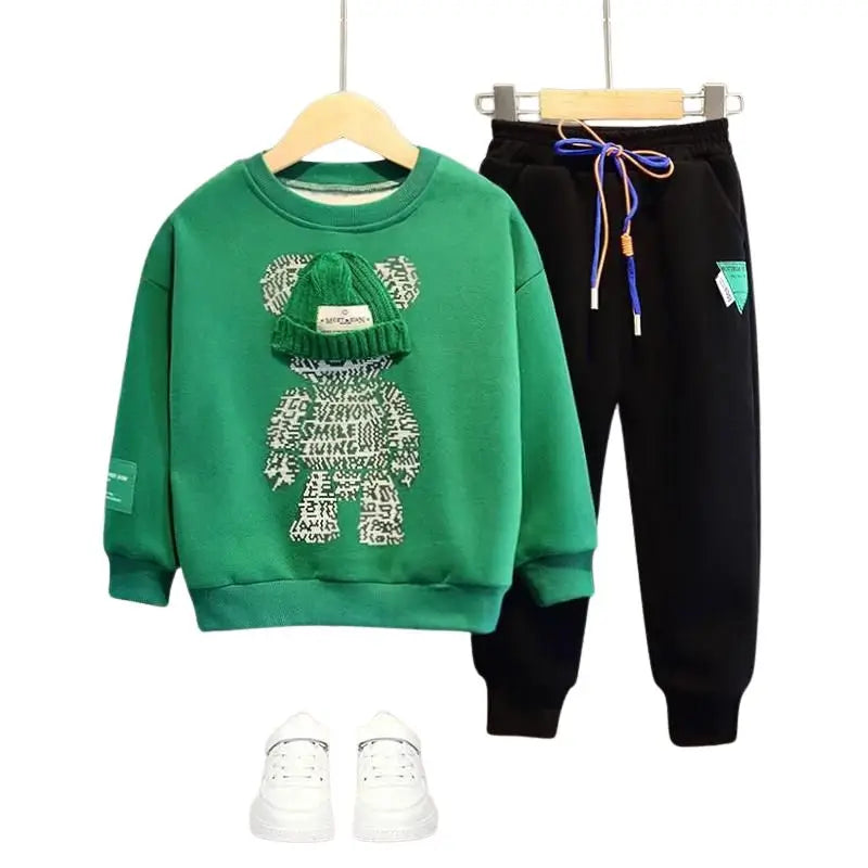 Conjunto Infantil Urso Estiloso Preto e Verde - Raizza