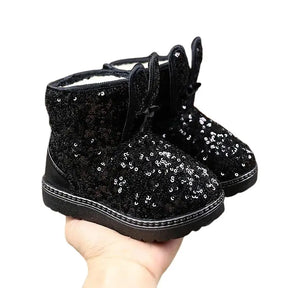 Bota Infantil Feminina Preto Veludo de Glitter com Orelhas - Raizza Kids