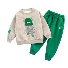 Conjunto Infantil Urso Estiloso BEge e Verde - Raizza