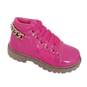 Bota Infantil Feminina com Corrente Coturno Pink - Raizza Kids