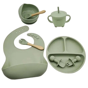 Kit-de-Introdução-Alimentar-de-Silicone-para-Bebês-e-Crianças-Verde Militar-Raizza-Kids