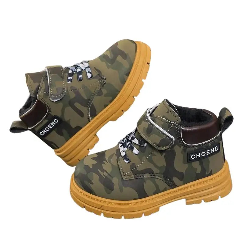 Bota Infantil Masculina Militar de Veludo