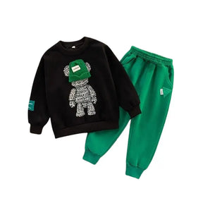 Conjunto Infantil Urso Estiloso Preto e Verde - Raizza