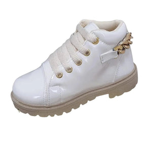 Bota Infantil Feminina com Corrente Coturno Branca - Raizza Kids