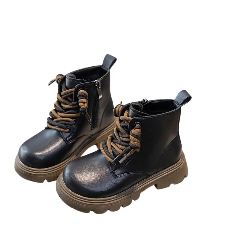 Bota Infantil Feminina Cano Curto de Couro Preto - Raizza Kids