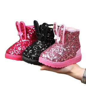 Bota Infantil Feminina Preto Veludo de Glitter com Orelhas - Raizza Kids