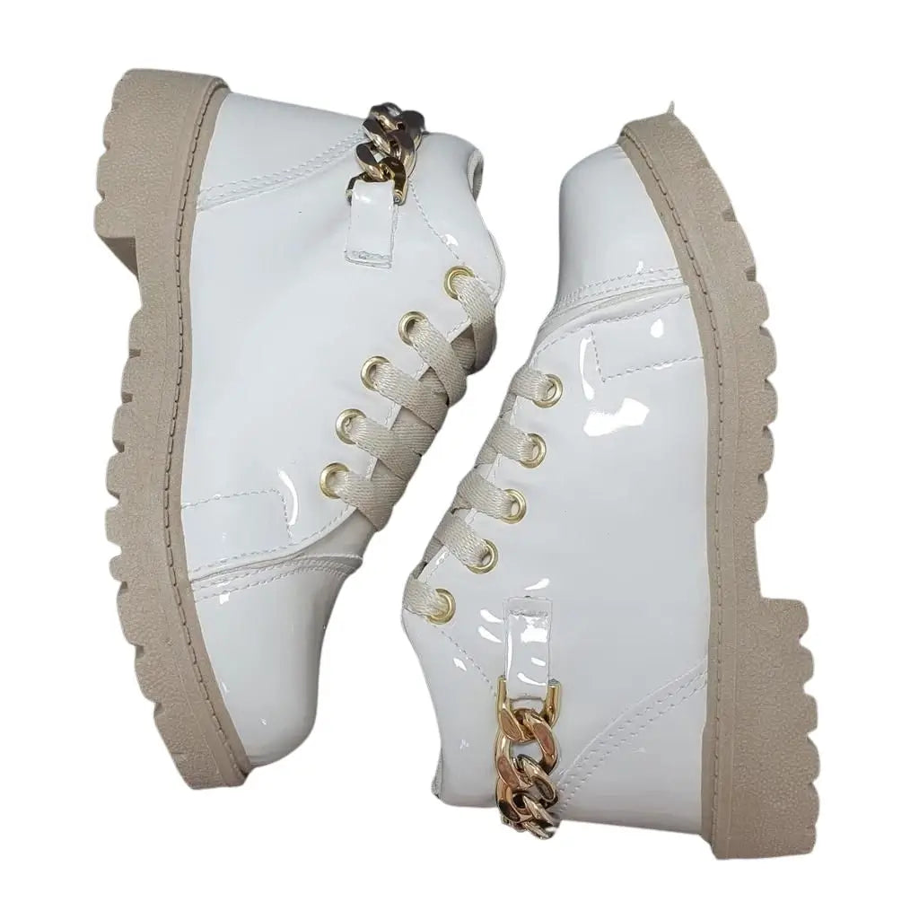 Bota Infantil Feminina com Corrente Coturno Branco - Raizza Kids