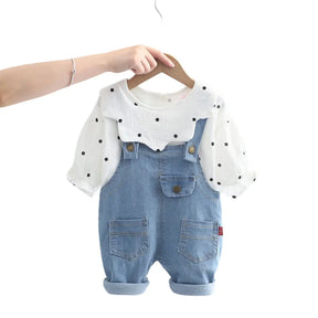 Conjunto Infantil Feminino Branco Mostarda Jeans - Raizza