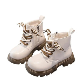 Bota Infantil Feminina Cano Curto de Couro Off White - Raizza Kids