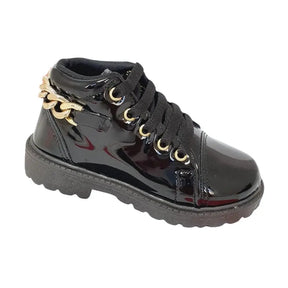 Bota Infantil Feminina com Corrente Coturno Preto - Raizza Kids