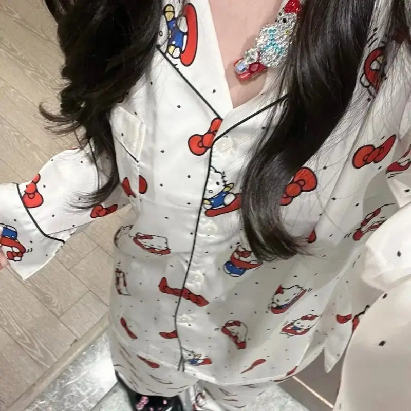 Pijama Americano Feminino Hello Kitty Branco TO Com Sono Pijamas