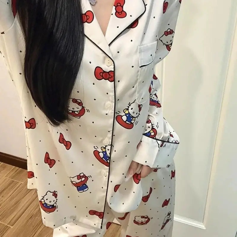 Pijama Americano Feminino Hello Kitty Branco TO Com Sono Pijamas
