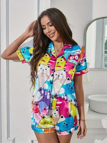 Pijama Feminino Gatinhos Coloridos detalhe visual 4 Raizza Kids