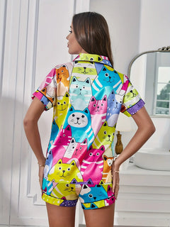 Pijama Feminino Gatinhos Coloridos detalhe visual 7 Raizza Kids