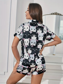 Pijama Feminino Gatinhos Pretos e Brancos detalhe visual 4 Raizza Kids