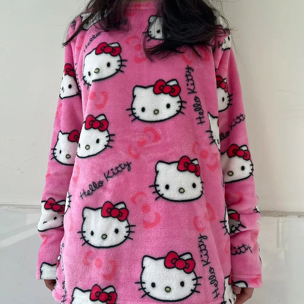 Pijama Feminino Hello Kitty Peluciado Conjunto  Raizza Kids