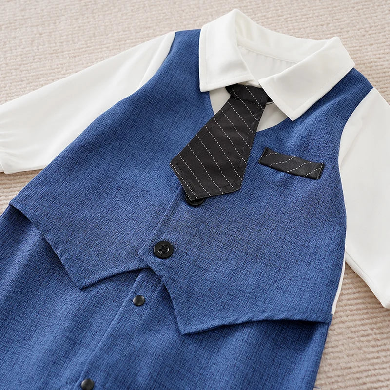 Macacão Bebê Menino Festa Gentleman Azul detalhe 4 Raizza Kids