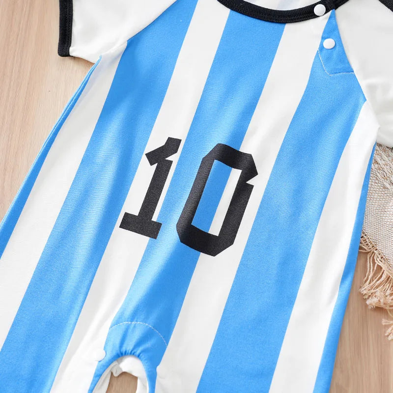 Body Bebê Futebol Camisa 10 Azul e Branco detalhe 4 Raizza Kids