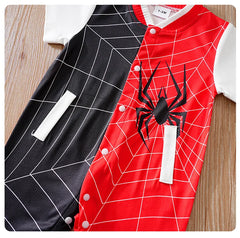 Body Bebê Menino Aranha Vermelho e Preto detalhe 12 Raizza Kids