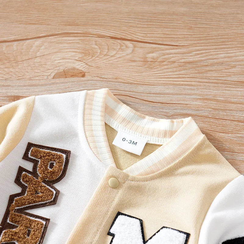 Macacão Bebê Baseball Cáqui detalhe 3 Raizza Kids