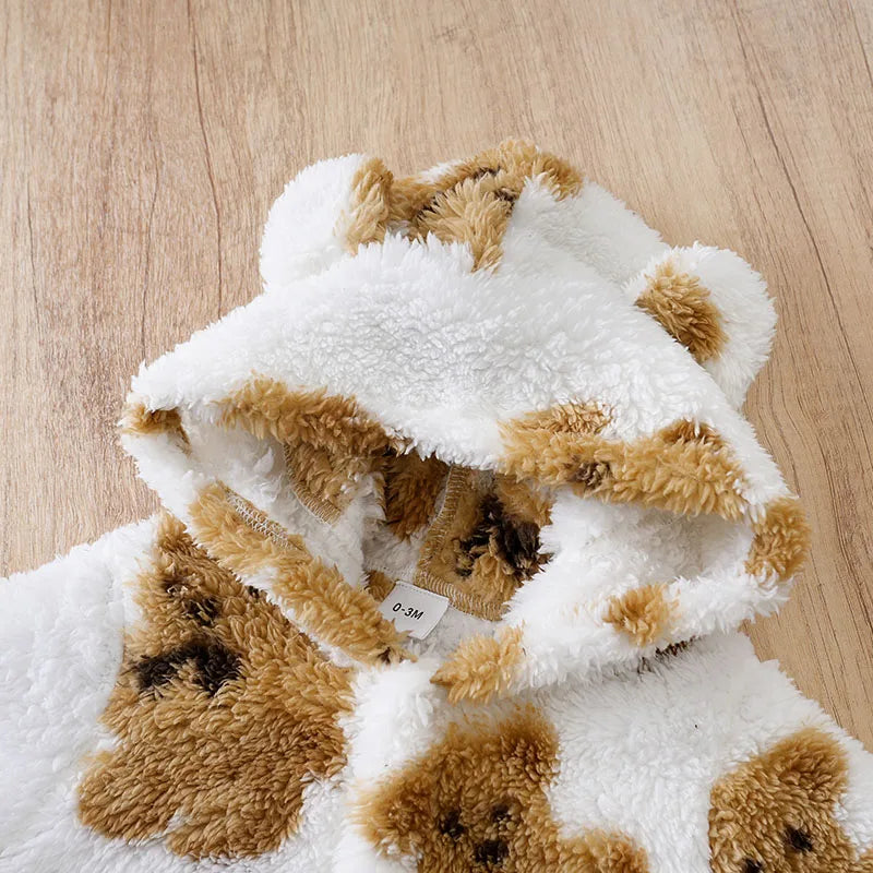 Macacão Bebê Inverno Urso Branco detalhe 3 Raizza Kids