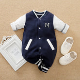 Macacão Bebê Baseball Bordado em Algodão cor Azul-marinho tamanho 12 a 18 meses Raizza Kids