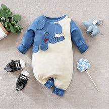 Macacão Bebê Menino Elefante Bordado cor Azul tamanho 0 a 3 meses Raizza Kids