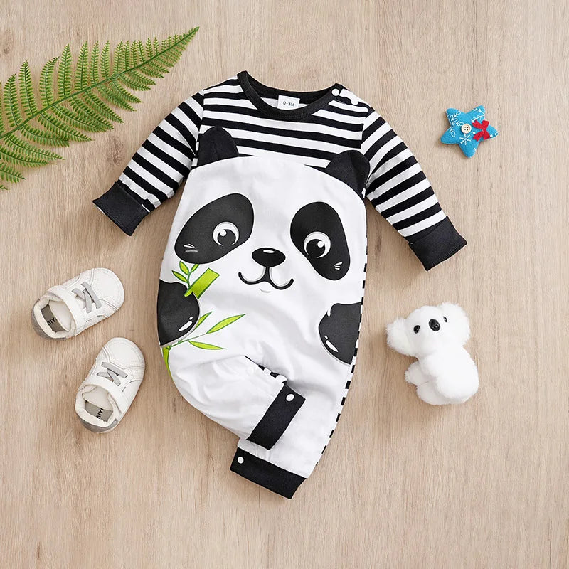 Romper Bebê Panda 3D em Algodão cor Preto tamanho 0 a 3 meses Raizza Kids
