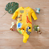 Macacão Bebê Amarelo Animal com Pezinho cor Amarelo tamanho 3 a 6 meses Raizza Kids