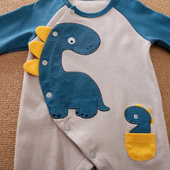 Macacão Bebê Dinossauro Azul em Algodão detalhe 4 Raizza Kids
