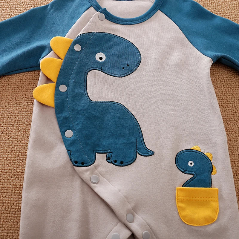 Macacão Bebê Dinossauro Azul em Algodão detalhe 4 Raizza Kids