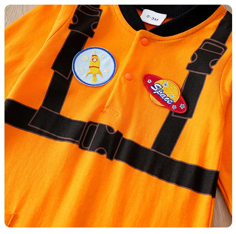 Macacão Bebê Astronauta Laranja em Algodão detalhe 10 Raizza Kids