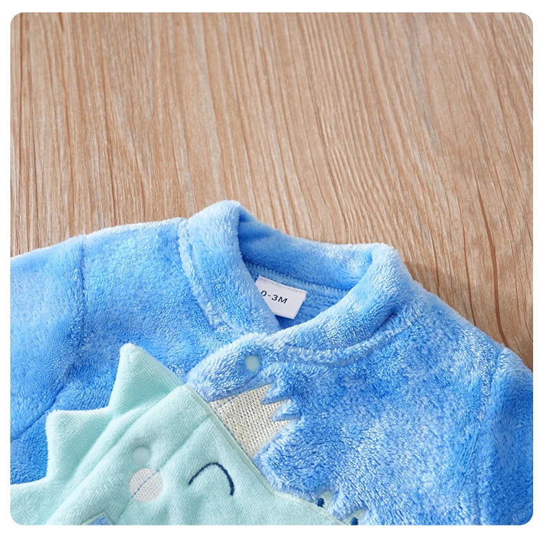 Macacão Bebê Inverno Dinossauro Azul com Pezinho detalhe 9 Raizza Kids
