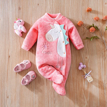 Macacão Bebê Menina Dinossauro Peluciado cor Rosa tamanho 0 a 3 meses Raizza Kids