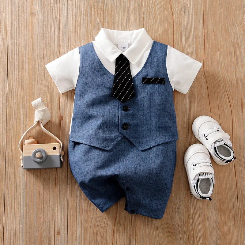 Body Bebê Gentleman Manga Curta cor Azul-marinho tamanho 0 a 3 meses Raizza Kids