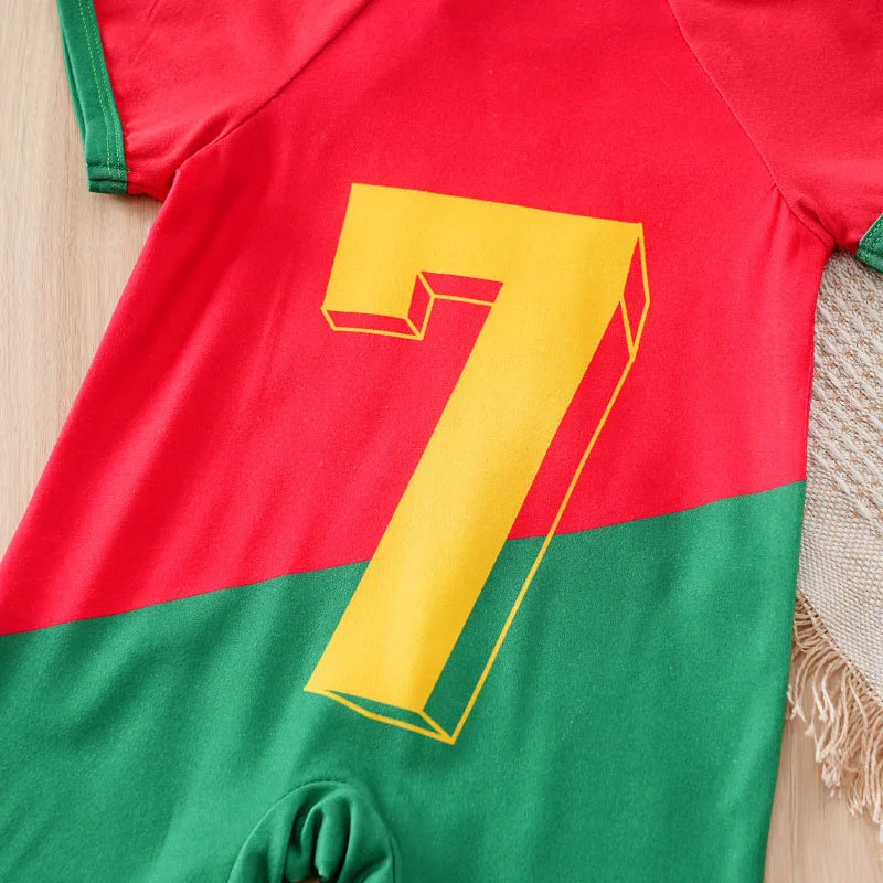 Body Bebê Futebol Camisa 7 Vermelho e Verde detalhe 5 Raizza Kids