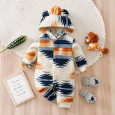 Macacão Bebê Inverno Natal Nórdico com Capuz cor Branco tamanho 6 a 9 meses Raizza Kids