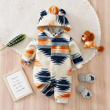 Macacão Bebê Inverno Natal Nórdico com Capuz cor Branco tamanho 6 a 9 meses Raizza Kids
