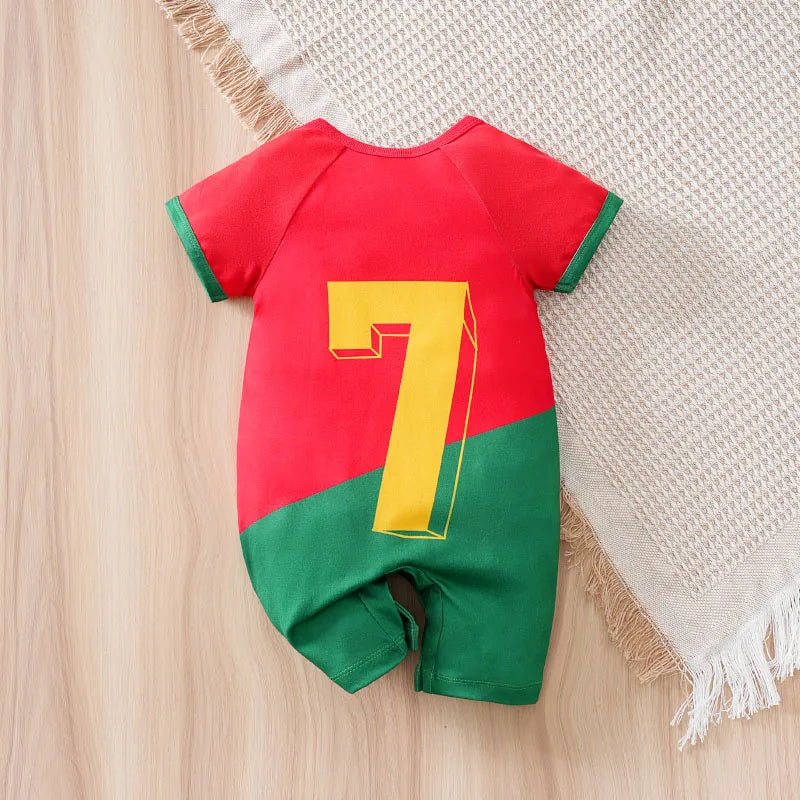 Body Bebê Futebol Camisa 7 Vermelho e Verde detalhe 2 Raizza Kids