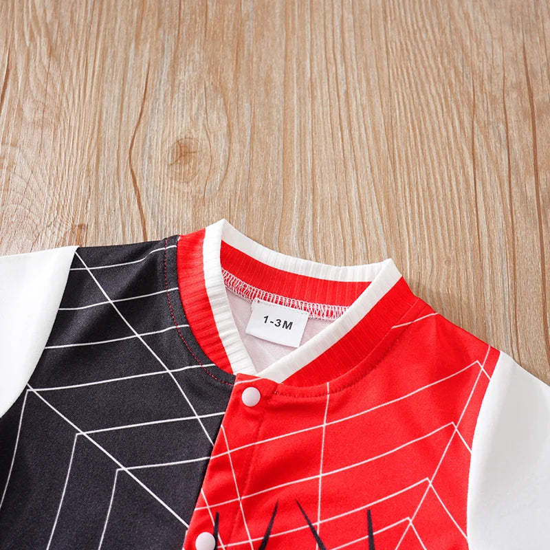 Body Bebê Menino Aranha Vermelho e Preto detalhe 3 Raizza Kids