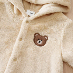 Macacão Bebê Inverno Urso Bege com Capuz detalhe 4 Raizza Kids