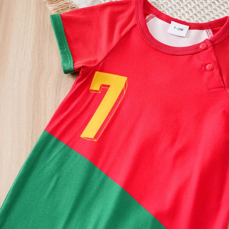 Body Bebê Futebol Camisa 7 Vermelho e Verde detalhe 4 Raizza Kids